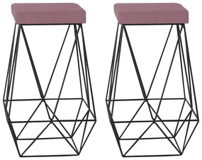 Kit 2 Banqueta Decorativa Kathy Base Preta Veludo Rosê G41 - Gran Belo