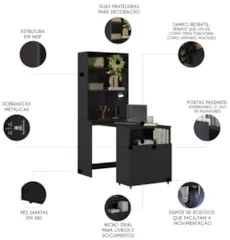 Estante Escrivaninha Com Mesa Bancada Retrátil Salt Preto Z06 - Mpozen
