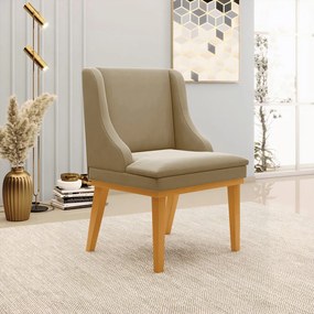 Kit 2 Poltronas Decorativas Base Fixa de Madeira Firenze Suede Nude/Castanho G19 - Gran Belo