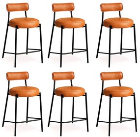 Banqueta Cozinha Alta com Encosto Industrial Preto Kit 6 Londres PU D03 - D'Rossi - Caramelo