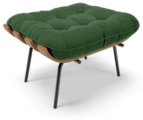 Puff Costela Suede Verde Base Metálica Preto - D'Rossi