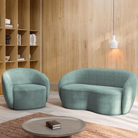 Conjunto 1 Sofá Living 180cm e 1 Poltrona Decorativa Sala de Estar Íbis Encosto Fixo Bouclê Azul G33 - Gran Belo