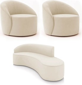 Sofá 3 Lug Orgânico 180cm Morgan e 2 Poltronas Giratória Lua Cotelê/Veludo Bege D03 - D'Rossi