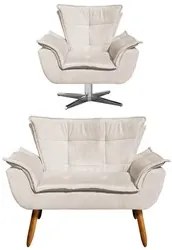 Kit Namoradeira 2 Lugares e 1 Poltrona Decorativa Giratória Cromada Op