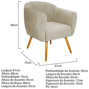 Kit 02 Poltronas Grazi Pés Palito Linho - ADJ Decor