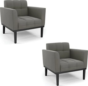 Kit 2 Poltronas Decorativas Karen Pés Fixo em Madeira Preto Suede Grafite G19 - Gran Belo