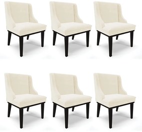 Kit 06 Cadeiras de Jantar Liz Veludo Bege Base Fixa Madeira Preto D03 - D'Rossi