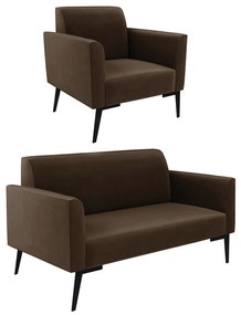 Sofá Namoradeira com Poltrona Pés Villach Marisa Suede D03 - DRossi - Marrom