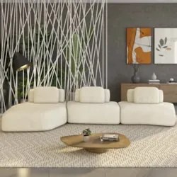 Sofá Ilha Com Chaise 449cm Living Moby Linho Cru Z08 - Mpozenato