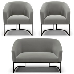 Namoradeira e 2 Poltronas Industrial Preto Stella Suede D03 - D'Rossi - Grafite
