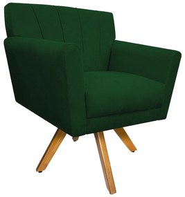 Poltrona Laura Base Giratória de Madeira Suede Verde - ADJ Decor