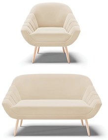 Kit 01 Namoradeira 02 Lugares e 01 Poltrona Giovana Suede Pés Palito Natural - D'Rossi - Bege
