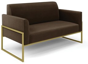 Sofá Namoradeira Base Industrial Alta Dourado Marisa Suede D03 - D'Rossi - Marrom