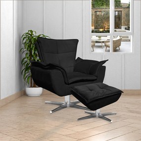 Kit 2 Poltronas Decorativas Base Giratória Cromada Charger Suede Preto G19 - Gran Belo