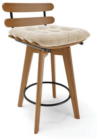 Banqueta Giratória Costela Suede Base Madeira MA70 - D'Rossi - Bege