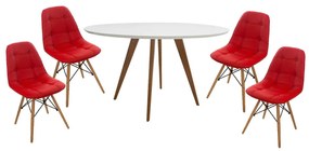 Conjunto Mesa Square Redonda Branco Fosco 88cm + 4 Cadeiras Eiffel Botonê - Vermelho