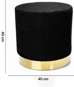 Puff Decorativo Redondo Em Bouclê Preto Com Detalhe Dourado na Base 40 cm M02 - D'Rossi