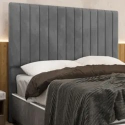 Cabeceira Cama Box Solteiro 90cm Estofada Plutus Veludo Cinza Z04 - Mp