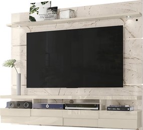 Painel TV 60 Pol 182cm Bancada Suspensa para Sala Quelen Calacata/Off White M20 - D'Rossi