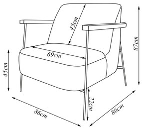 Kit 2 Poltronas Sala de Estar Pés em Ferro Preto Braço Madeira Maciça 86cm Thane Bouclê Preto G63 - Gran Belo