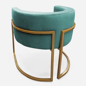 Poltrona Decorativa Base Metal Dourada Luna Veludo Turqueza - Sheep Estofados - Veludo Turquesa