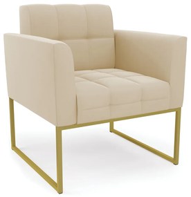 Poltrona Elisa Suede Base Metálica Industrial Dourado - D'Rossi - Bege