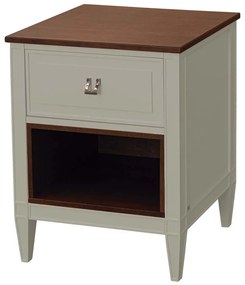 Mesa de Cabeceira Benito com Nicho - Off White com Tampo Freijó Kleiner