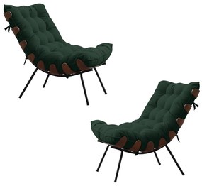 Kit 2 Poltronas Decorativas Sala de Estar Abel Base de Madeira Preto Suede Verde G41 - Gran Belo