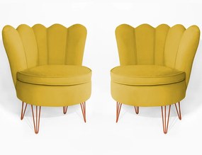 Conjunto 2 Poltrona Dália Pés Hairpin Legs Bronze Veludo Amarelo