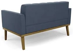 Sofá Namoradeira e 2 Poltronas Base Madeira Castanho Ana Suede Azul Ma