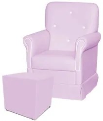 Poltrona de Amamentação Balanço e Puff Suzí Sintético Rosa Bebê/Branco