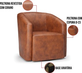 Poltrona Decorativa Base Giratória Stella Max Sintético PU Nozes D03 - D'Rossi