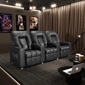 Poltrona do Papai Reclinável 3 Lugares Sala de Cinema Pequim Manual PU Preto G23 - Gran Belo