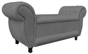 Recamier com Baú Grécia Namoradeira Calçadeira Suede Grafite - D'Rossi