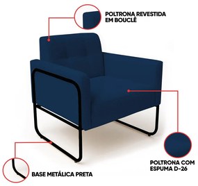 Poltrona Sala Industrial Alta Tubo Preto Elisa Bouclê D03 - D'Rossi - Azul