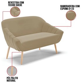 Namoradeira 02 Lugares Giovana Suede Pés Palito Natural D03 - D'Rossi - Marrom Rato