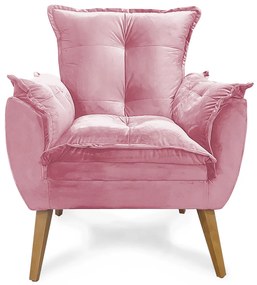 Poltrona Decorativa Apolo Pés Madeira Veludo Rosa Chá - Sheep Estofados - Veludo Rosa