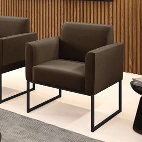 Poltrona Base Industrial Preto Marisa Suede - Marrom