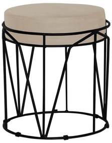 Puff Decorativo Sala de Estar Base Preto Chloe Veludo Bege G41 - Gran Belo