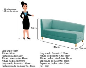 Recamier Valéria 140cm Lado Esquerdo Suede Azul Tiffany- ADJ Decor