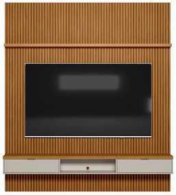 Painel para TV até 75 Polegadas Ripado Marisa com Nicho Bancada Nature e Off White 219x250 cm L04 - D'Rossi
