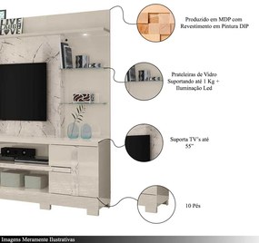 Home Theater Maxim  Porta 2 Prateleiras Iluminação LED MDP até 55 Calacata/OffWhite G97 - Gran Belo