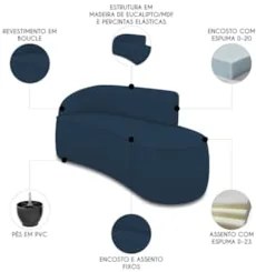 Sofá 2 Lugares Para Sala 140cm Orgânico Wendi Boucle Azul I01  - Mpoze