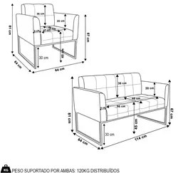 Sofá Namoradeira e 2 Poltronas Base Industrial Preto Ana Suede Rosê -