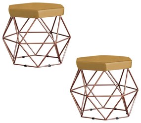 Kit 2 Puff Decorativo Base Bronze Elsa Suede Mostarda G41 - Gran Belo