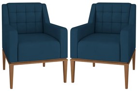 Kit 2 Poltronas Decorativas Sala de Estar Madonna Suede Azul G52 - Gran Belo