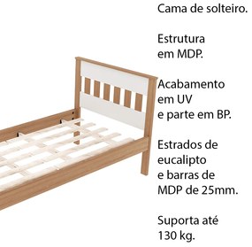 Cama de solteiro MDP CM8006 Amendoa/Branco G69 - Gran Belo