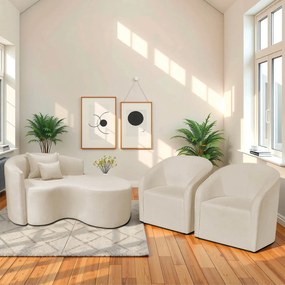 Kit Recamier Curvo Sala de Estar Inglaterra 150cm Lado Direito e 2 Poltronas Orgânica Luxo Luiza Max Bouclé