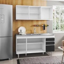 Armário Aéreo Argélia e Balcão Gabinete com Pia Inox Marrocos 150cm Br