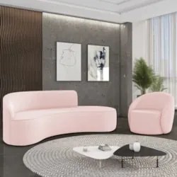 Sofá 4 Lugares 220cm Wendi e Poltrona Steve Suede Rosa Bebê I01 - Mpo